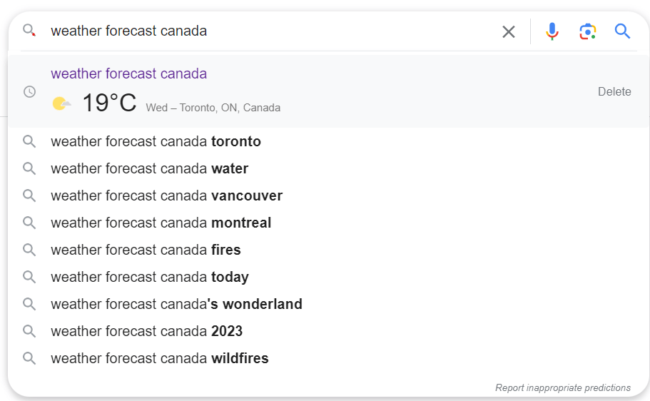 Search Query For Weather Forecast